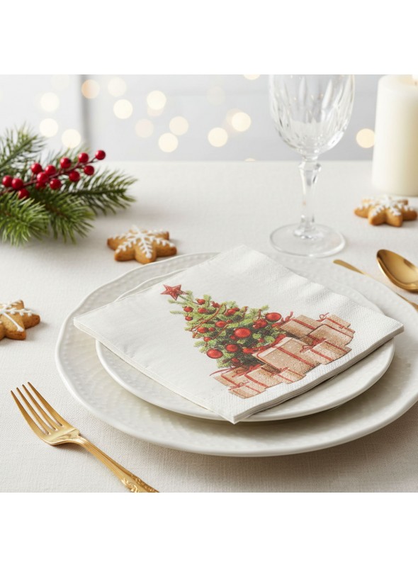 Guardanapo de Papel Folha Dupla Árvore de Natal com Presentes 20 Unidades