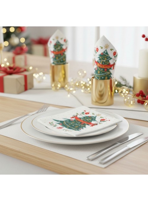 Guardanapo de Papel Pinheiro de Natal Folha Dupla 32x32 Silver Festas 20 Unidades