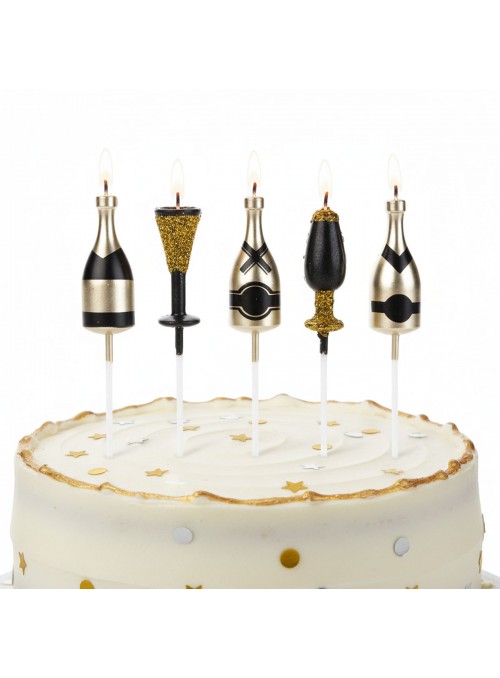 Vela Para Bolo Garrafas De Champanhe 3d Velas Premium 5uni