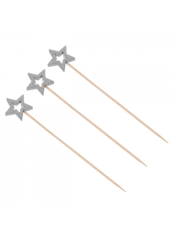 Palito Para Petisco Estrela Prata 12cm 20uni Decoração Festa