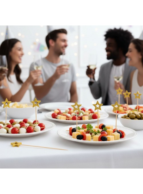 Palito Para Petisco Estrela Dourado 12cm 20uni Decoração Festa