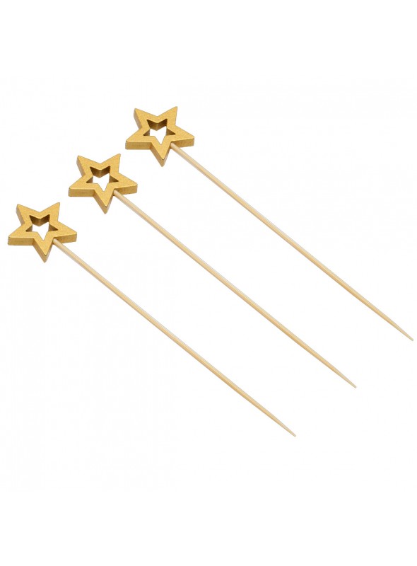 Palito Para Petisco Estrela Dourado 12cm 20uni Decoração Festa