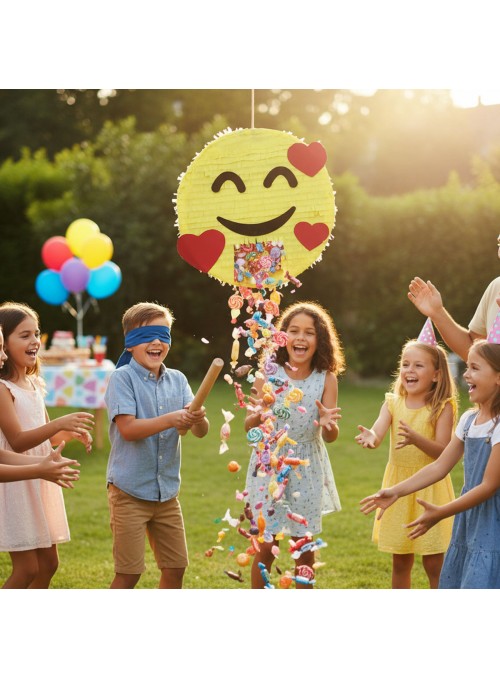 Pinhata Carinha Divertida Emoji Com Bastão Máscara E Confetes Piñata