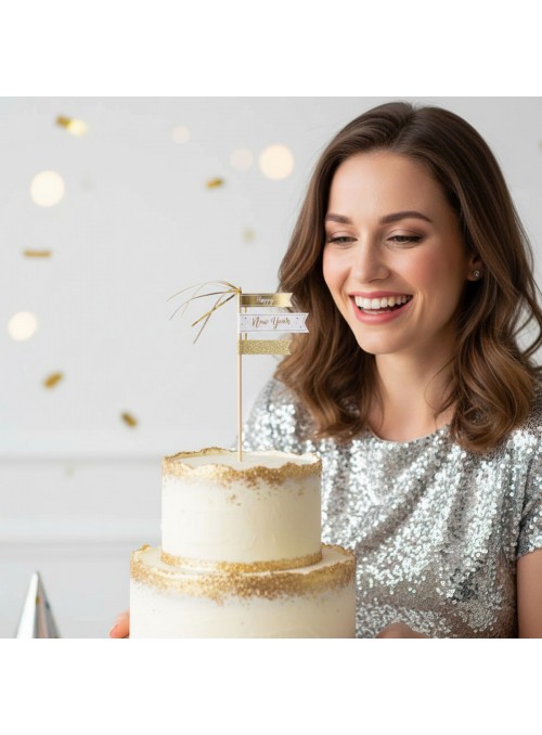 Topo De Bolo Decorativo Feliz Ano Novo Dourado 1 Unidade