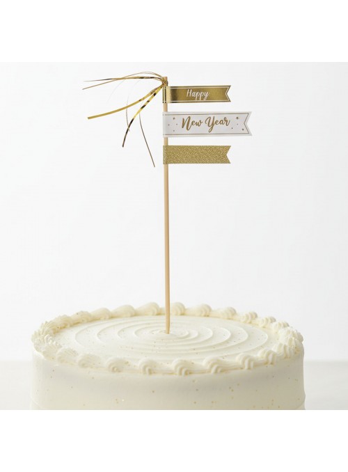 Topo De Bolo Decorativo Feliz Ano Novo Dourado 1 Unidade
