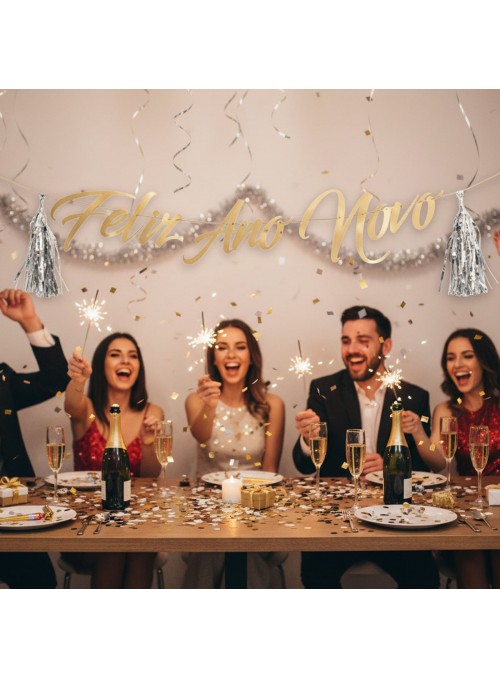 Faixa Decorativa Festa Feliz Ano Novo 2 Metros Dourado