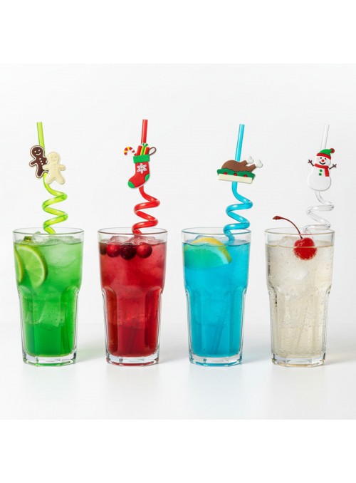 Canudo de Plástico Divertido Espiral Festa Natal 4 Unidades