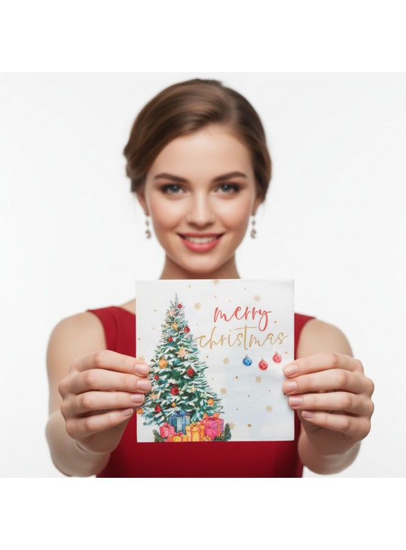 Guardanapo De Papel Feliz Natal Árvore 33x33cm 20 Unidades