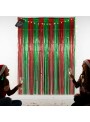 Cortina Metalizada Verde e Vermelha Natal 1m x 2m Decoração de Festa Silver Festas