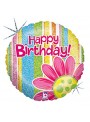 Balão Bexiga Metalizada Holográfico Happy Birthday Flor – 1 unidade