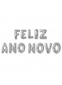Kit Balões Metalizados Feliz Ano Novo Prata 40cm 16 Polegadas