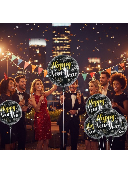 Balão Metalizado Redondo Feliz Ano Novo 18 Polegadas 45cm