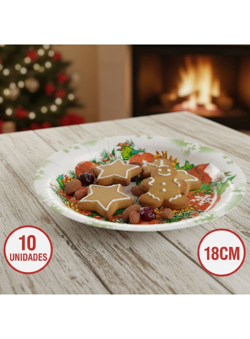 Prato De Papel Guirlanda De Natal 18cm 10 Unid Descartáveis