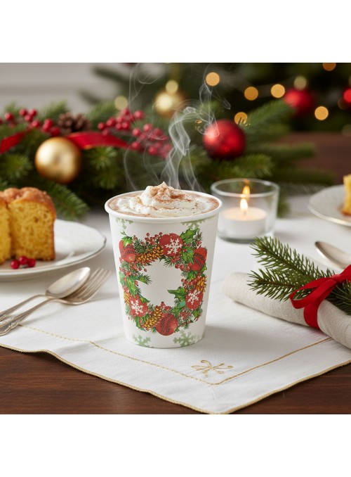 Copo De Papel Guirlanda De Natal 270ml 10 Unid Descartáveis