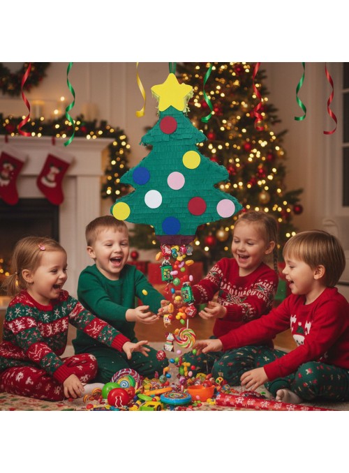 Pinhata Árvore De Natal Com Bastão Confetes Máscara Piñata