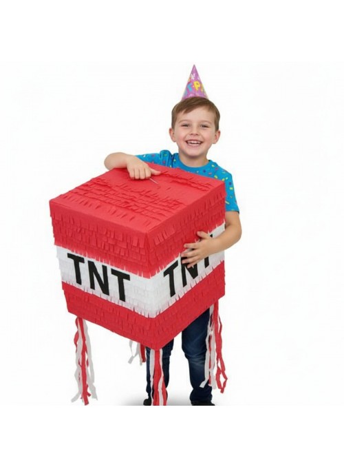 Pinhata Minecraft Tnt Com Bastão Confetes Máscara Piñata