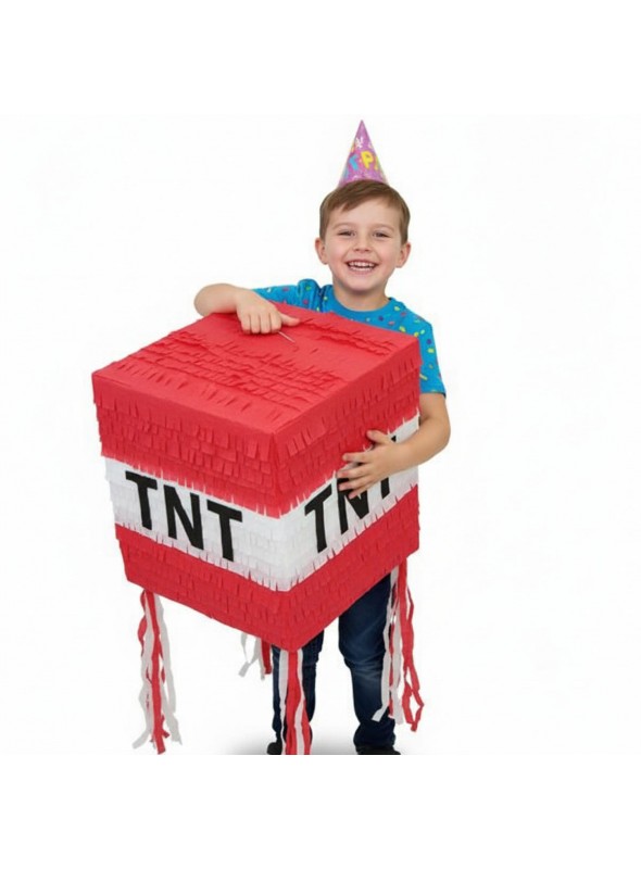 Pinhata Minecraft Tnt Com Bastão Confetes Máscara Piñata