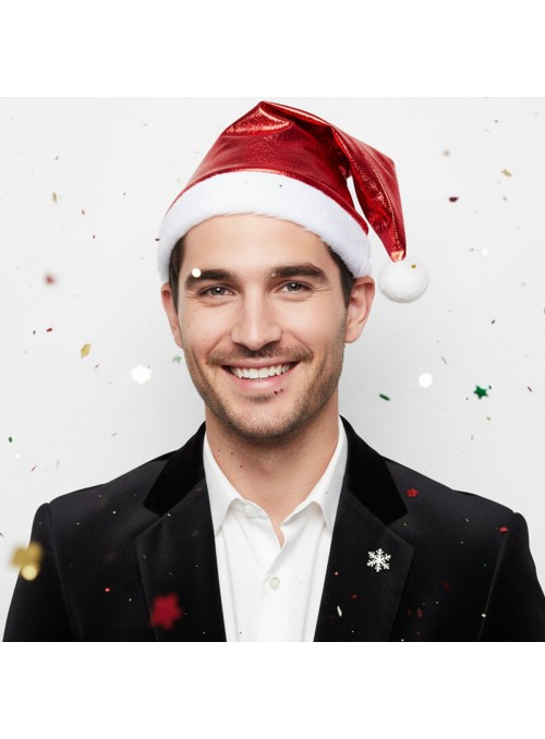 Gorro De Papai Noel Metalizado 28x38cm Unidade Natal Touca