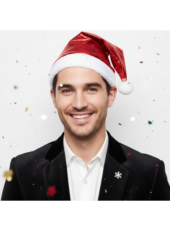 Gorro De Papai Noel Metalizado 28x38cm Unidade Natal Touca