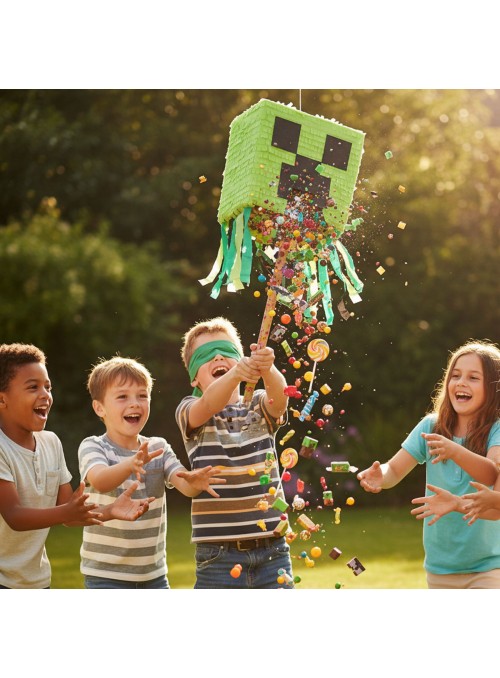 Pinhata Minecraft Com Bastão Confetes Máscara Piñata Pinatas