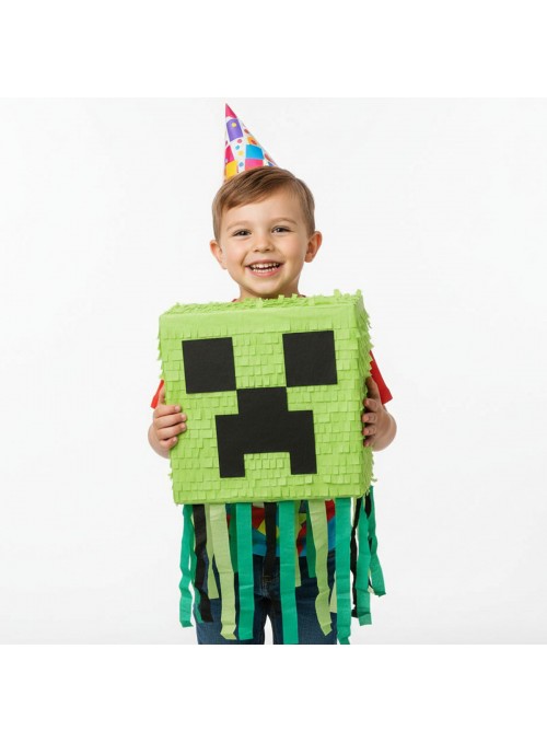 Pinhata Minecraft Com Bastão Confetes Máscara Piñata Pinatas