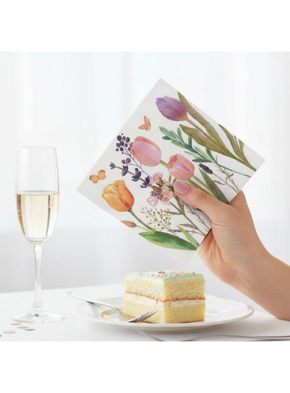 Guardanapo de Papel Folha Dupla Tulipas 33cm x 33cm Silver Festas 20 Unidades