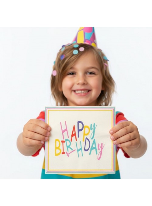 Guardanapo de Papel Folha Dupla Happy Birthday Colorido 33cmx33cm Silver Festas 20 Unidades