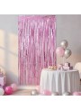 Cortina Metalizada Rosa Claro 1m x 2m Decoração de Festa Silver Festas