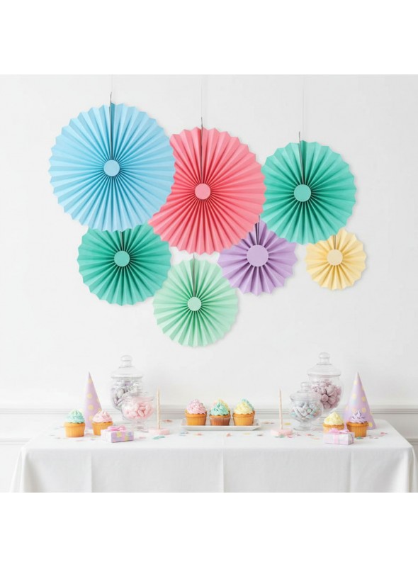 Leque de Papel Decorativo Colorido Candy Kit 6 Unidades