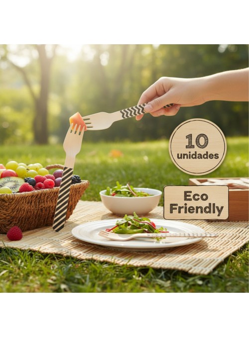 Garfos de Madeira Descartáveis de Festa Vermelho 10 unidades