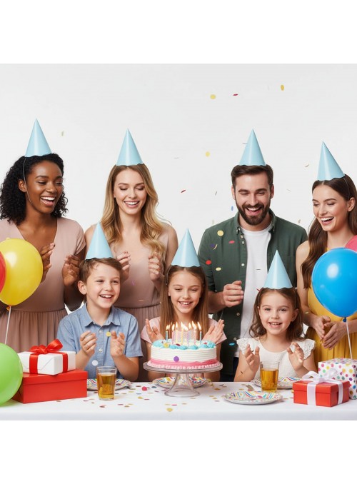 Chapéu de Aniversário Azul Claro 08 Unidades Silver Festas