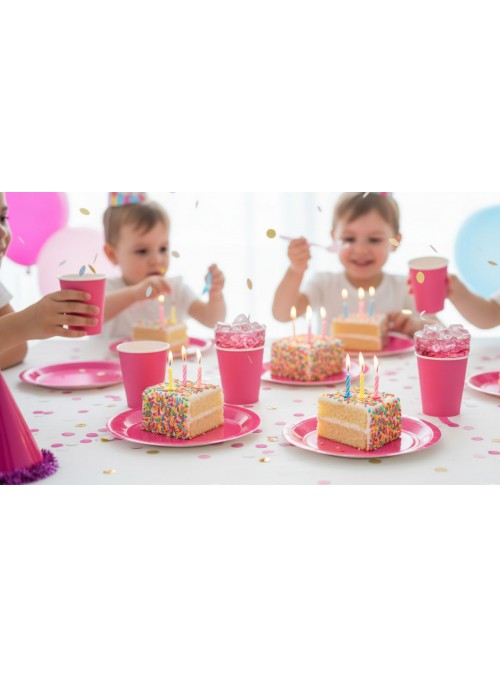 Kit Prato e Copo de Papel Descartáveis de Festa Rosa Pink Silver Festas - 10 unidades de cada