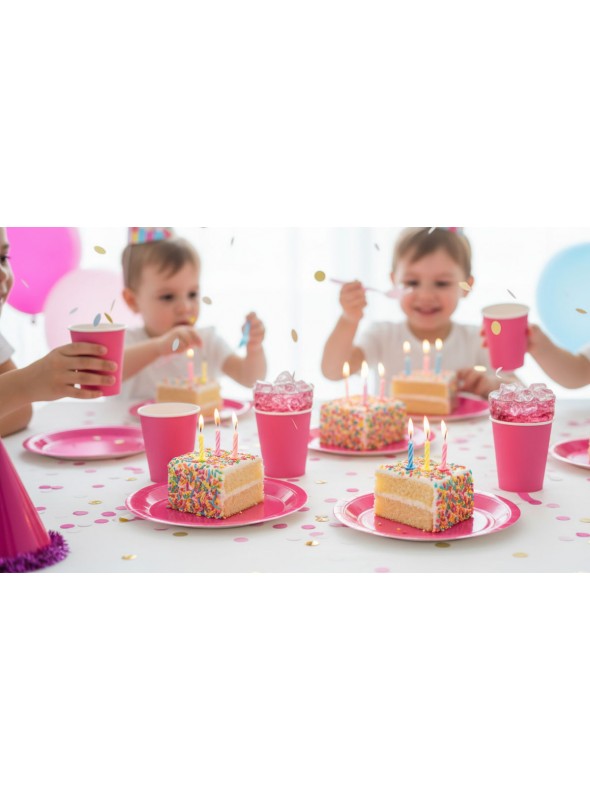 Kit Prato e Copo de Papel Descartáveis de Festa Rosa Pink Silver Festas - 10 unidades de cada