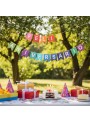 Faixa Decorativa Feliz Aniversário Colorido Bandeirinhas 4 Metros
