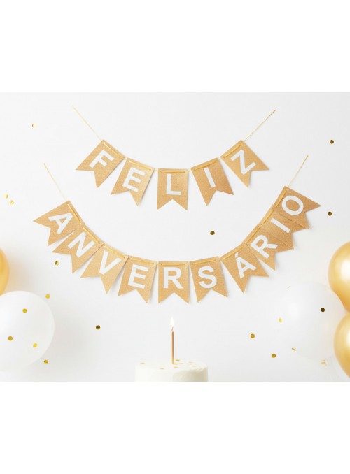 Faixa Decorativa Festa Feliz Aniversário Rose Gold com Glitter Silver Festas