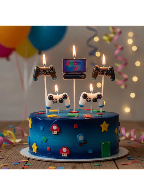 Vela de Aniversário Festa Vídeo Game 5 Unidades Silver Festas