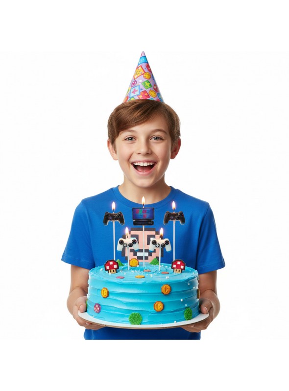 Vela de Aniversário Festa Vídeo Game 5 Unidades Silver Festas