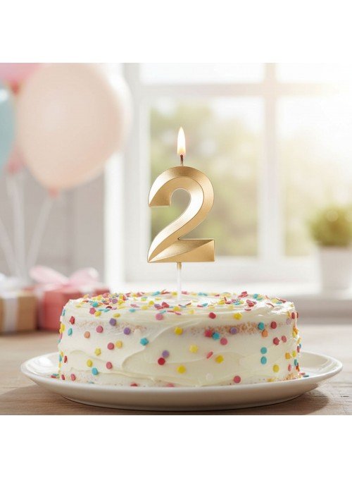 Vela de Aniversário Design Número 2 Dourada Perolizada Silver Festas