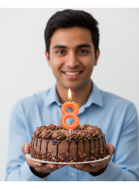 Vela de Aniversário Número 8 Laranja Neon Silver Festas