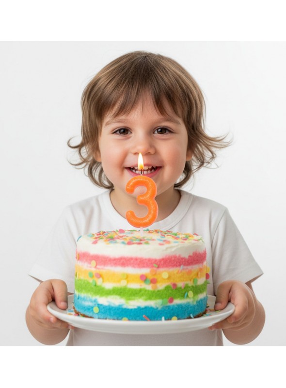 Vela de Aniversário Número 3 Laranja Neon Silver Festas