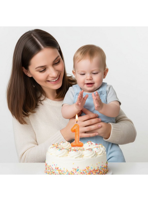 Vela de Aniversário Número 1 Laranja Neon Silver Festas