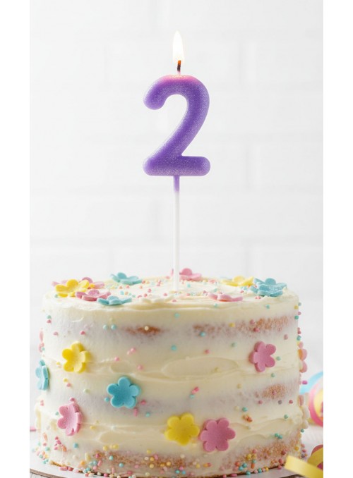 Vela de Aniversário Número 2 Lilás Candy Colors Silver Festas