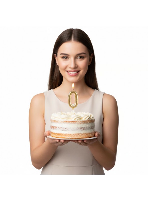 Vela de Aniversário Número 0 Glitter Dourado 4,5cm