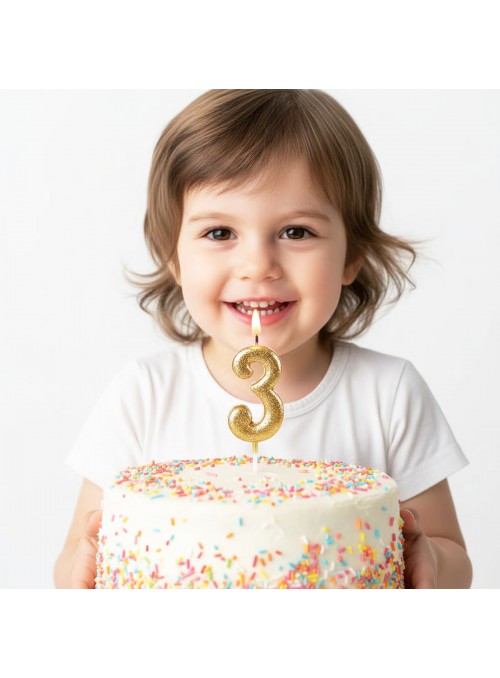 Vela de Aniversário Número 3 Glitter Dourado 4,5cm