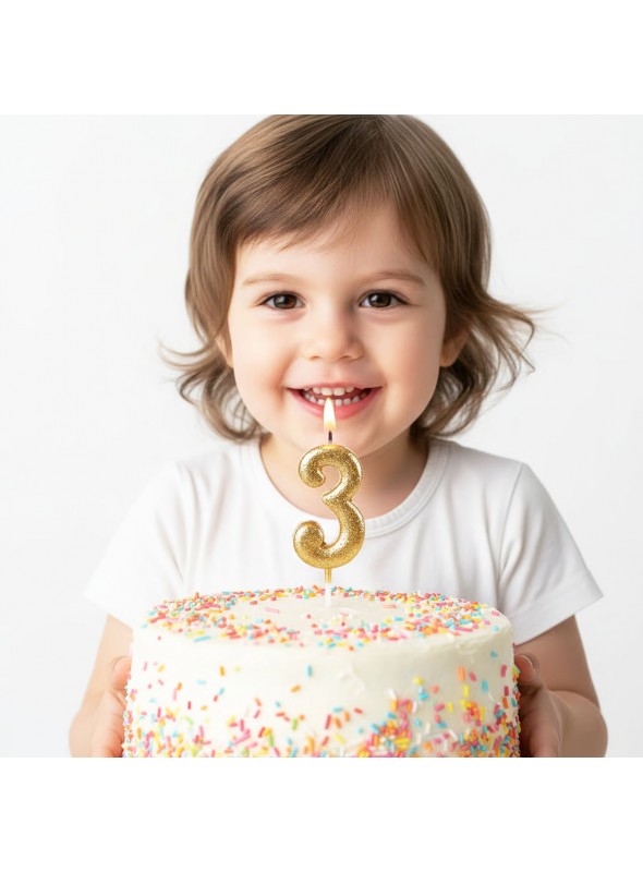 Vela de Aniversário Número 3 Glitter Dourado 4,5cm