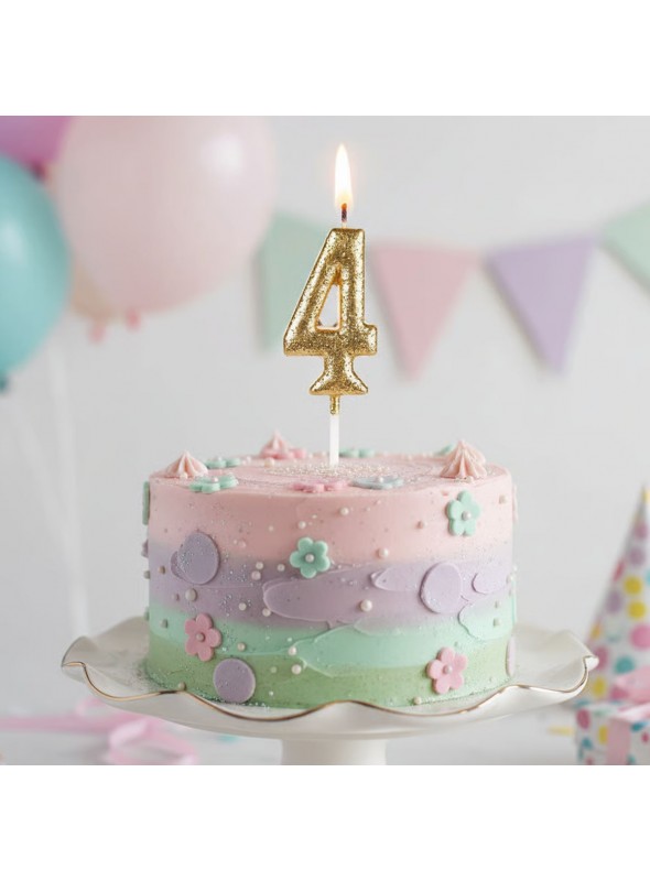 Vela de Aniversário Número 4 Glitter Dourado 4,5cm