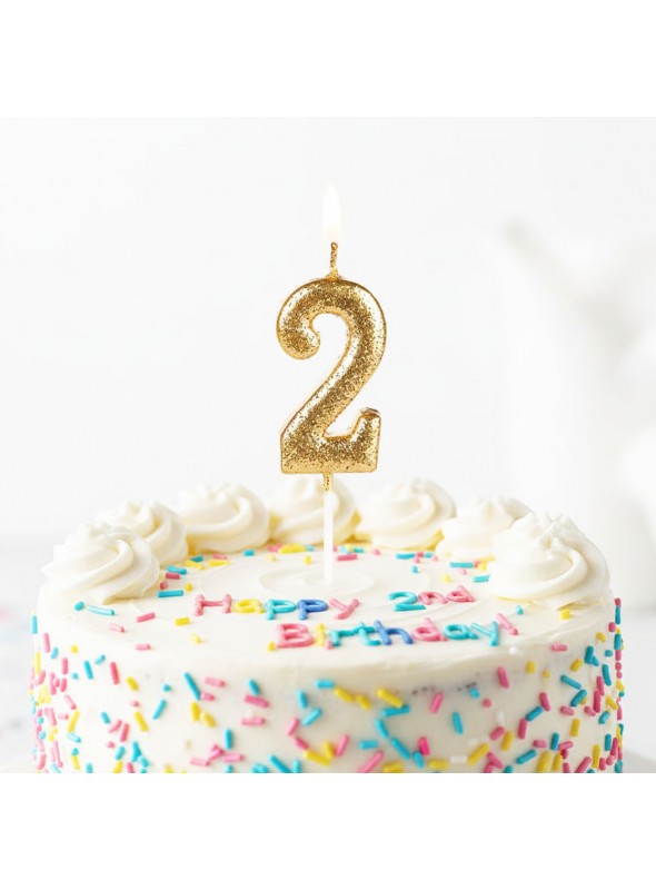Vela de Aniversário Número 2 Glitter Dourado 4,5cm