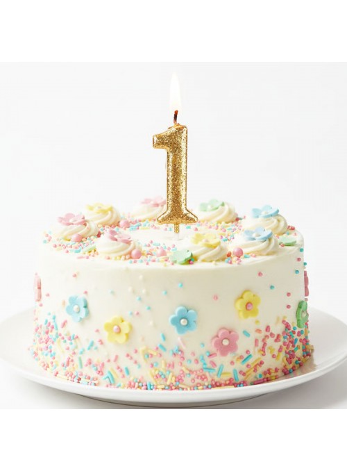 Vela de Aniversário Número 1 Glitter Dourado 4,5cm