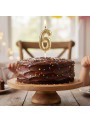 Vela de Aniversário Número 6 Glitter Dourado 4,5cm