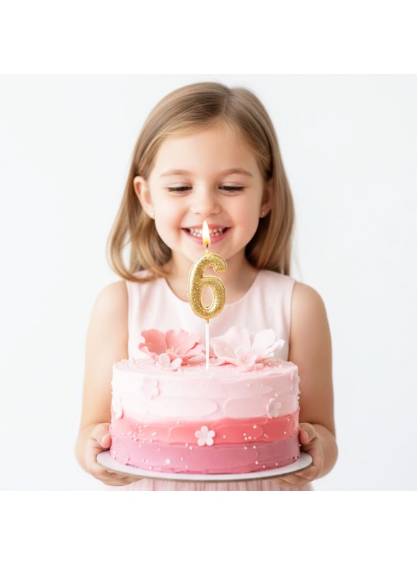 Vela de Aniversário Número 6 Glitter Dourado 4,5cm